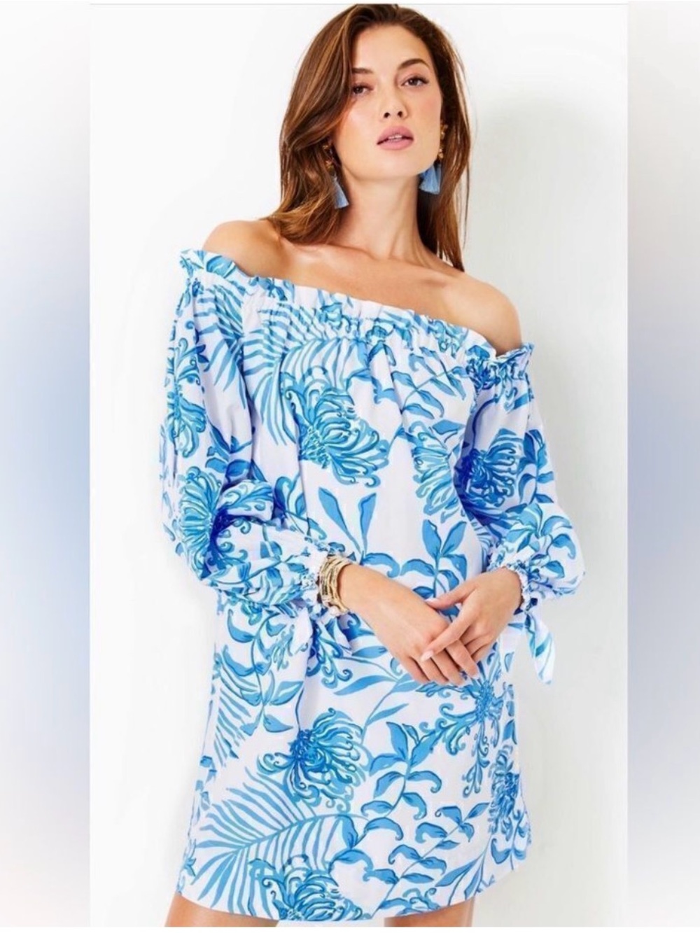Lilly Pulitzer Jamielynn Off-The-Shoulder Dress Resort White Glisten in the Sun